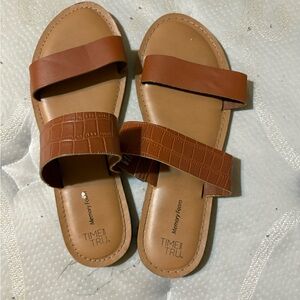 Time and Tru Brown Double-Strap Sandals